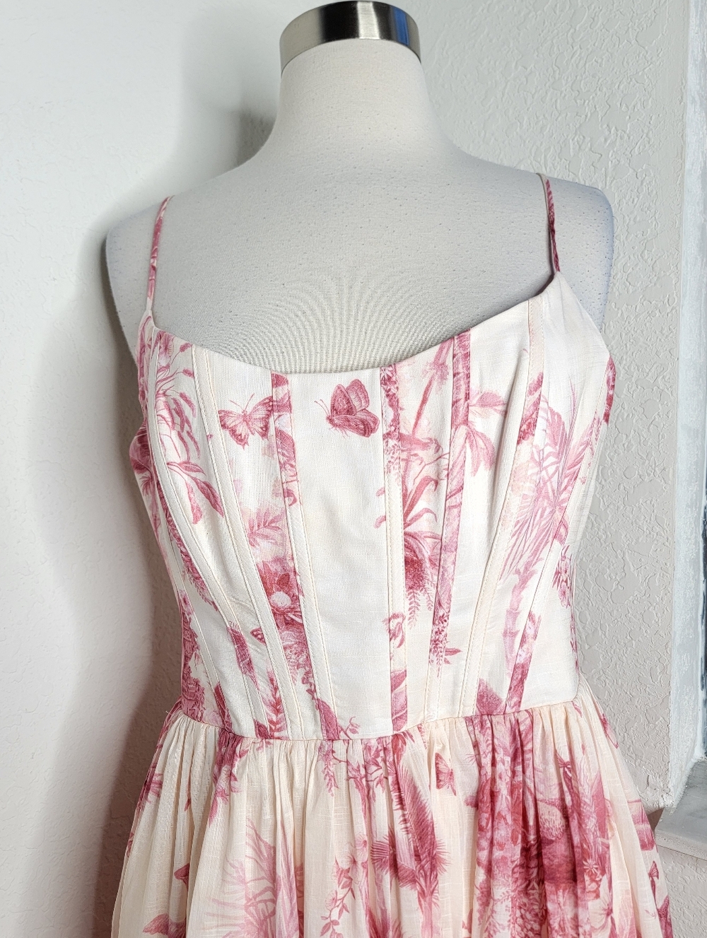 ZIMMERMAN Waverly Corset Midi Dress In Pink Palm NWT AUS 3/US L. - Picture 6 of 14